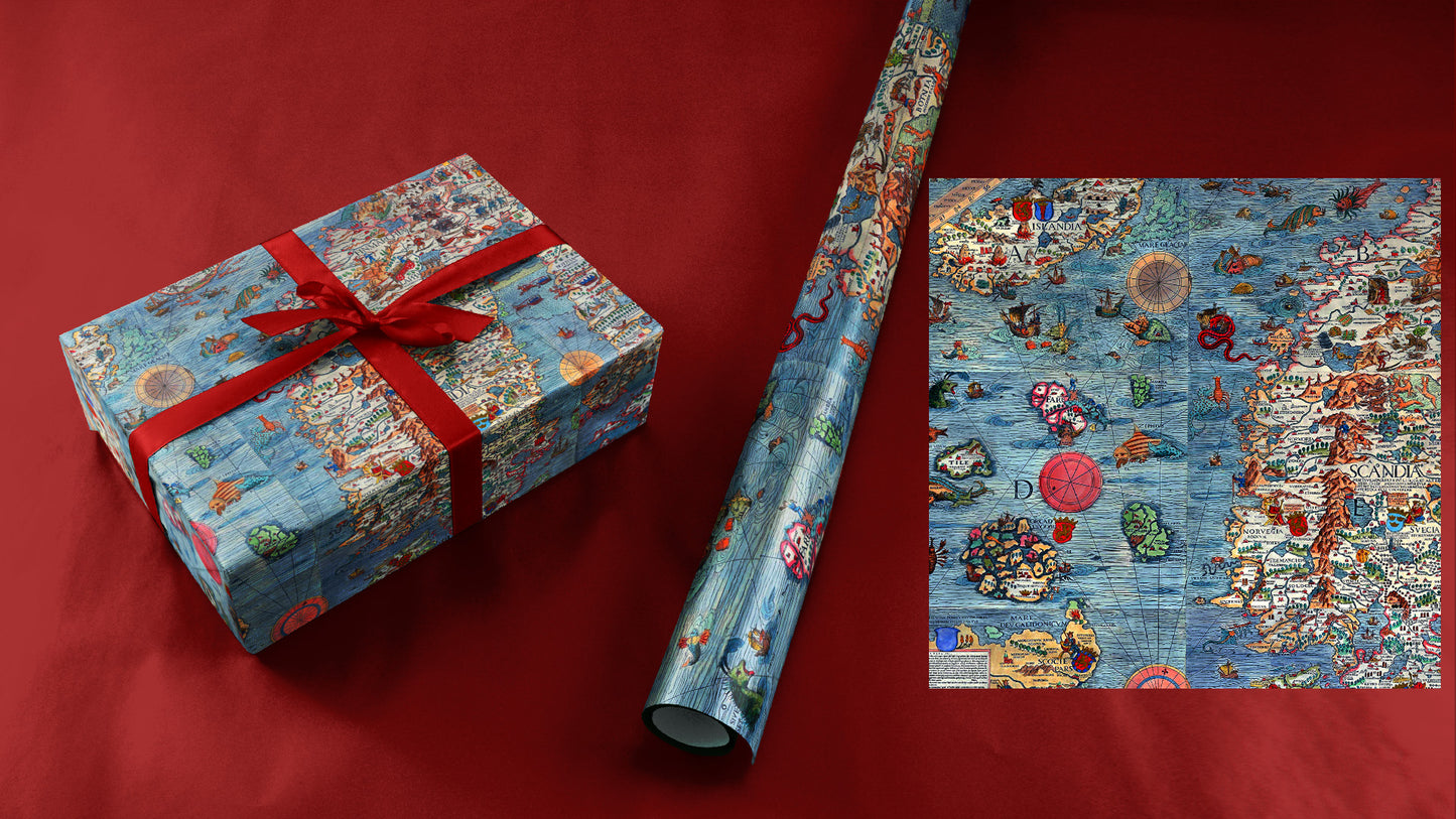 Ancient Sea Monster Map Wrapping paper