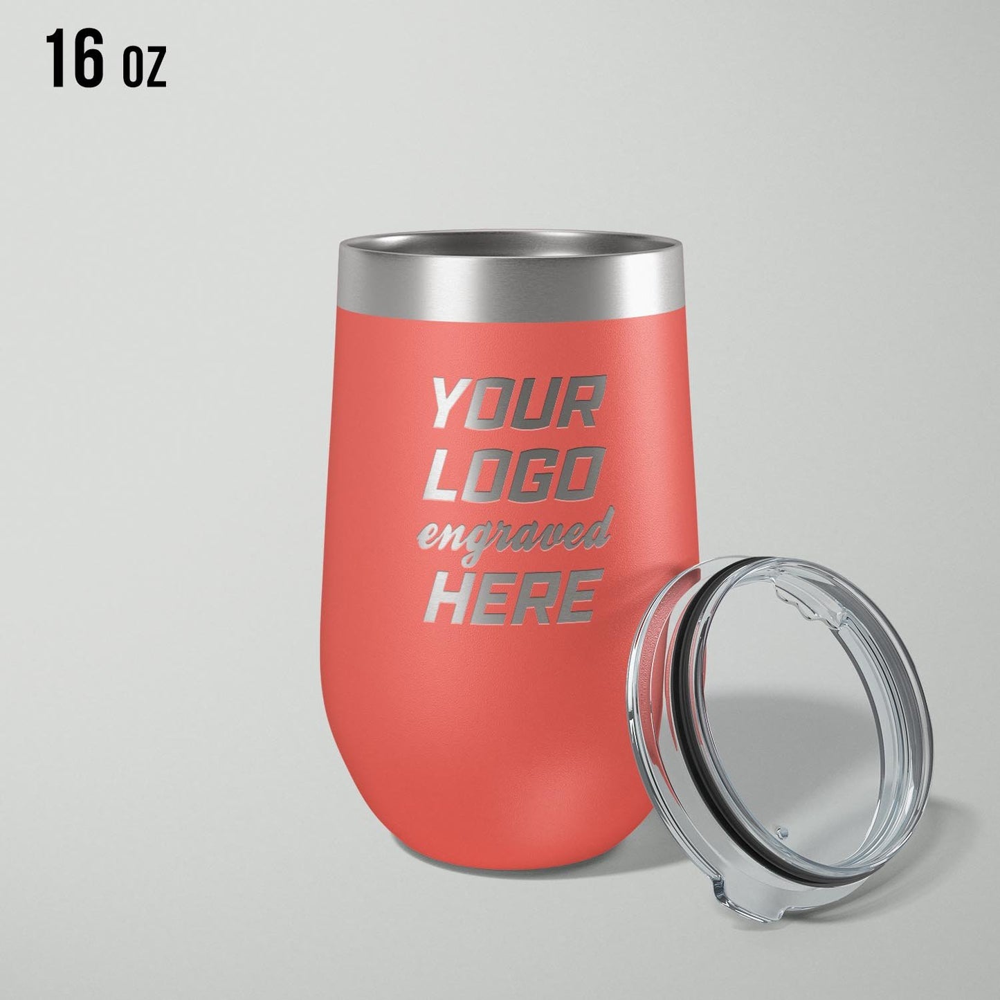 Custom logo stainless vacuum insulated stemless wine cup, 16oz