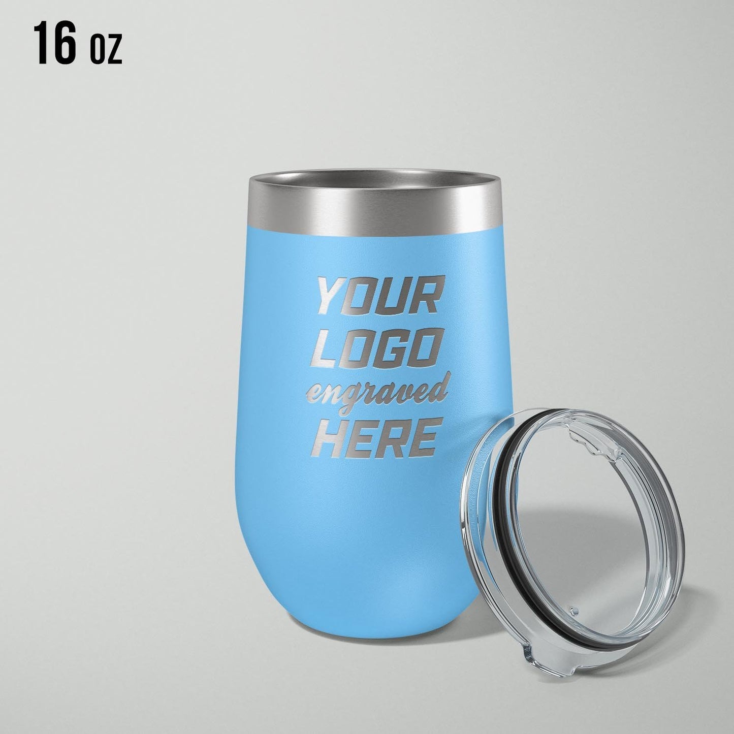 Custom logo stainless vacuum insulated stemless wine cup, 16oz