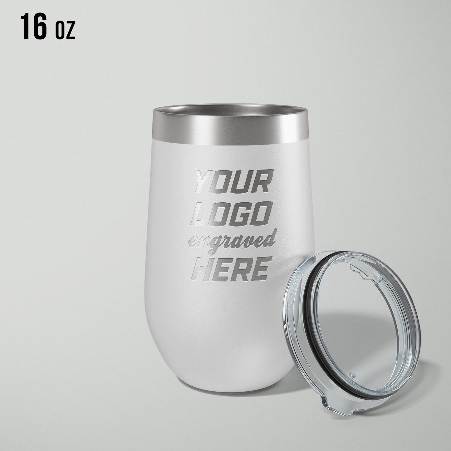 Custom logo stainless vacuum insulated stemless wine cup, 16oz